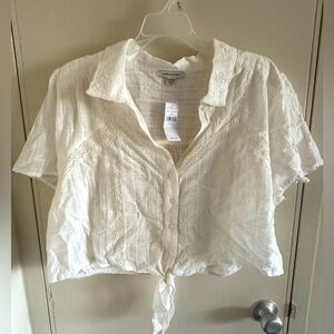 Cropped lace button down shirt